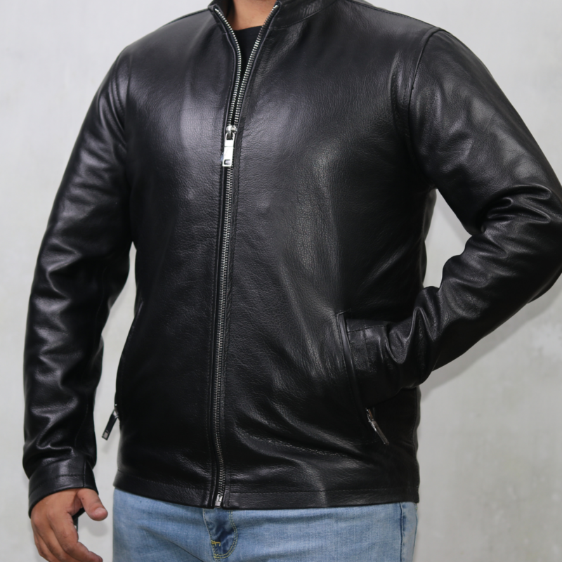 Plain Shinny Black Leather Jacket For Men - skyjackerz