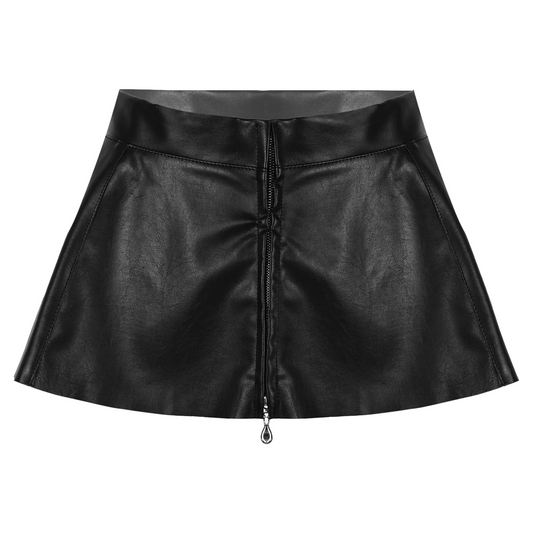 Black / XS Women's Leather Mini Skirt - skyjackerz