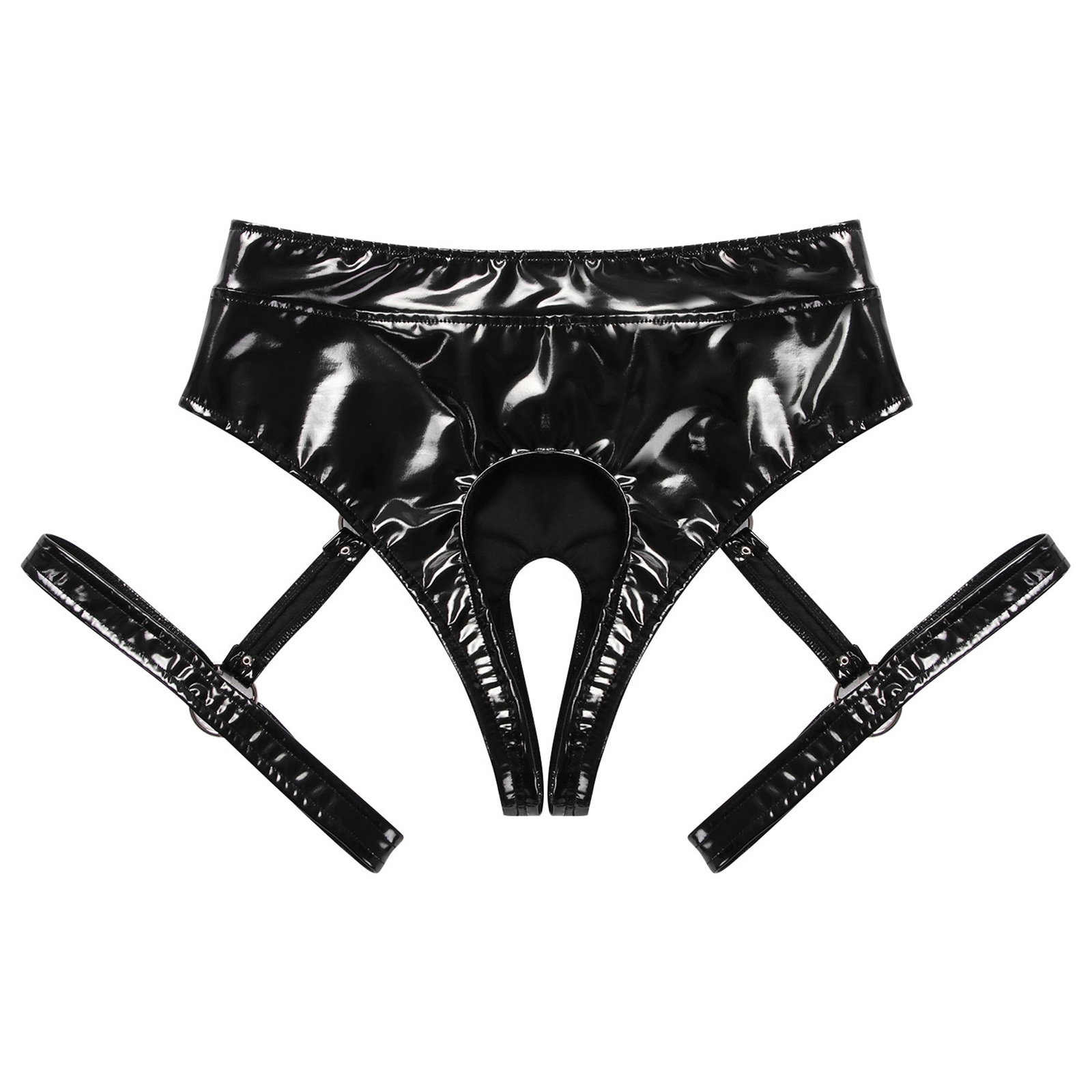 Women's Black Leather Shiny Panties - skyjackerz