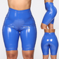 Blue / S Women's Shiny Leather Short Pants - skyjackerz