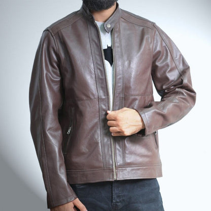 Triple Stitched Dark Brown Leather Jacket For Men - skyjackerz