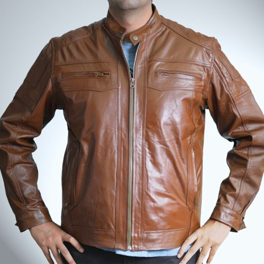 Biker Light Brown Leather Jacket For Men - skyjackerz