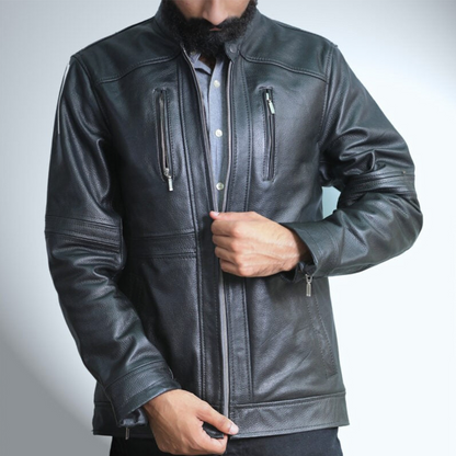 Medium Casual Black Leather Jacket For Men - skyjackerz