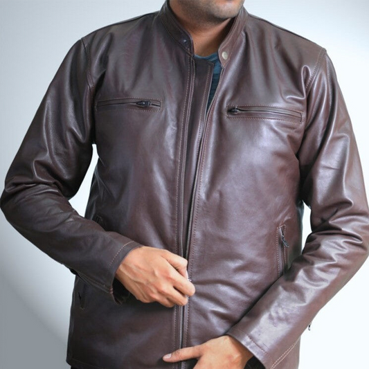 Medium Plain Dark Brown Leather Jacket For Men - skyjackerz