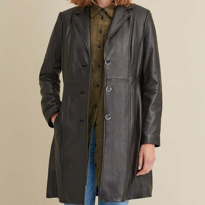 Small Nora Black Leather Trench For Women - skyjackerz