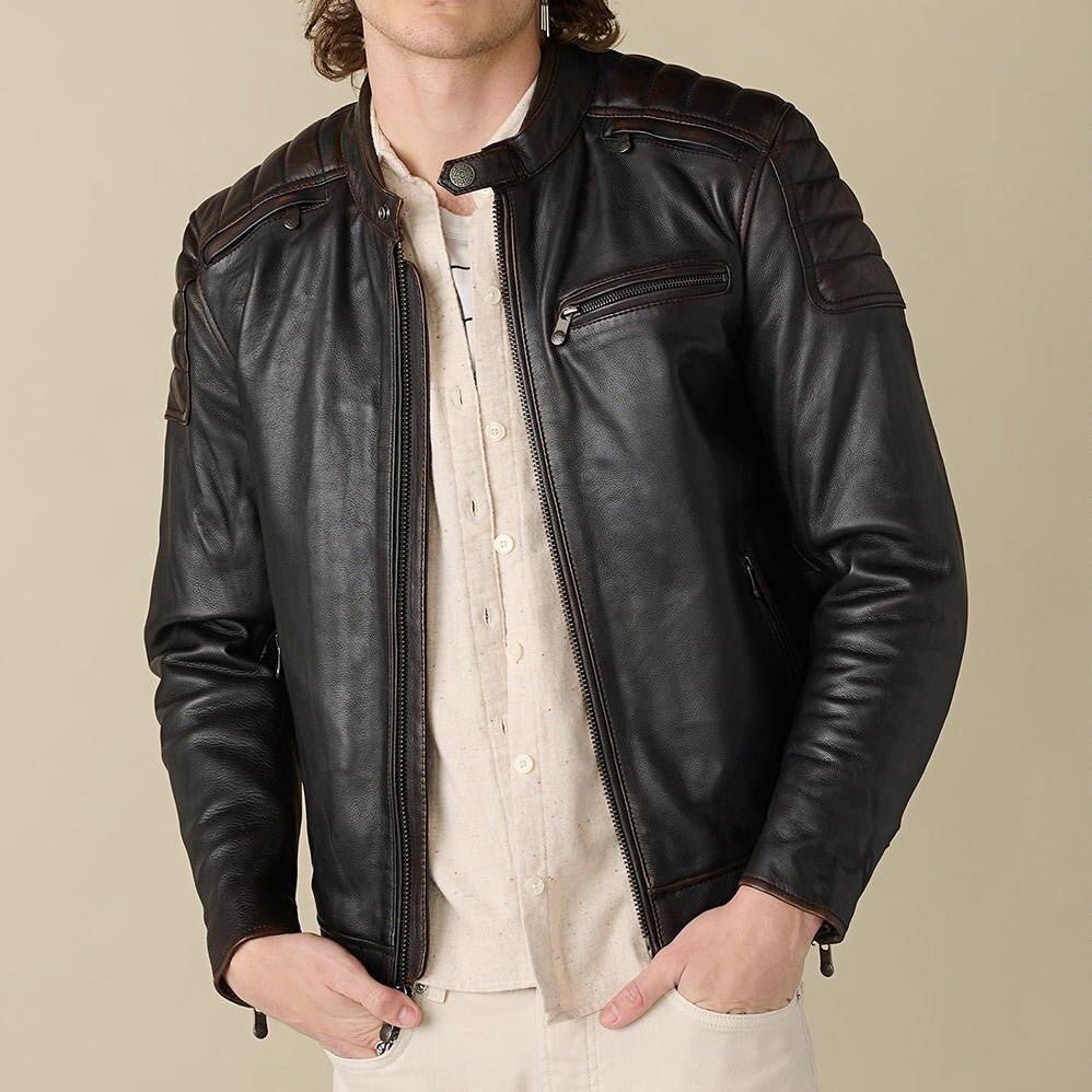 Medium Crusader Biker Black Leather Jacket For Men - skyjackerz