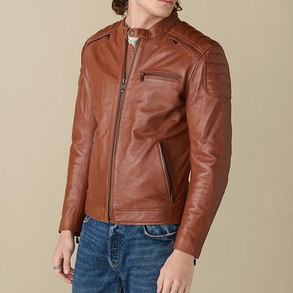 Crusader Biker Whiskey Leather Jacket For Men - skyjackerz