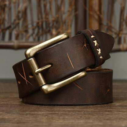 Black / 105 cm Men's Vintage Luxury Designer Leather Belt - skyjackerz