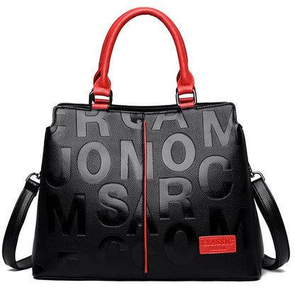 Red Women's Leather Handbag - Letter Design Purse - skyjackerz