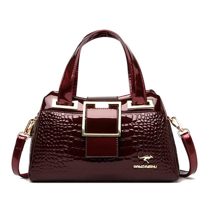 Burgundy Women's Crocodile Leather Shoulder Bag - Leather Handbag - skyjackerz