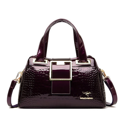 Purple Women's Crocodile Leather Shoulder Bag - Leather Handbag - skyjackerz