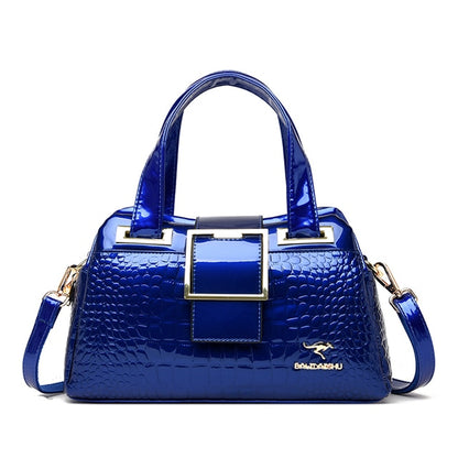Blue Women's Crocodile Leather Shoulder Bag - Leather Handbag - skyjackerz
