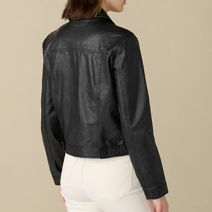 X Small Jean Black Leather Jacket For Women - skyjackerz