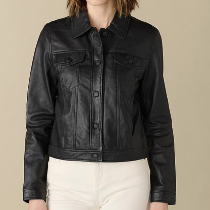 X Small Jean Black Leather Jacket For Women - skyjackerz