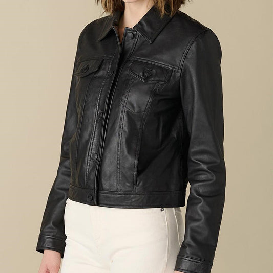 Jean Black Leather Jacket For Women - skyjackerz