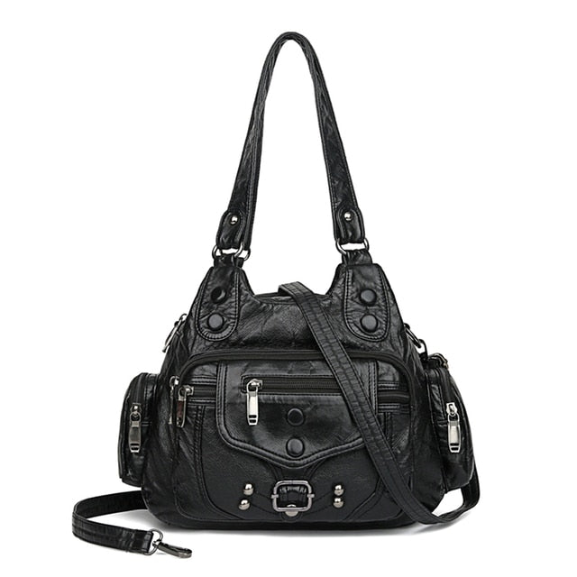 Black Women's Soft Leather Handbag - Mong Collection - skyjackerz