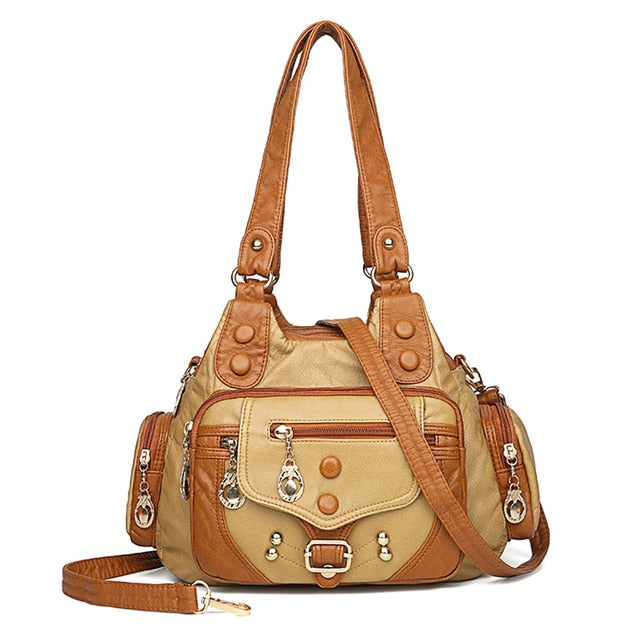 khaki Mong Soft Leather Handbags For Woman - skyjackerz
