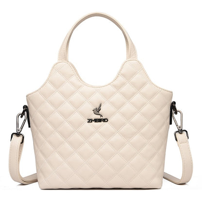 Beige Women's Leather Handbag - Bird Design Purse - skyjackerz