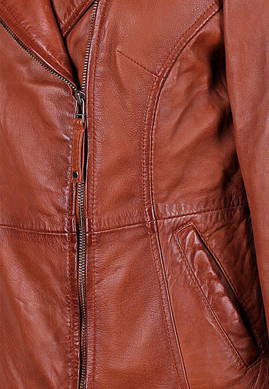 Alden Brown Cognac Leather Jacket For Women - skyjackerz