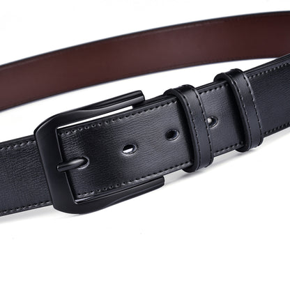 Black-BK / 90 Men's Classic Stitched Leather Belt - skyjackerz