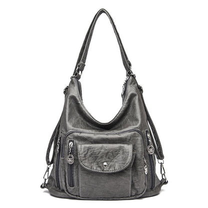 Gray Vintage Leather Backpack for Women - Classic Leather Bag - skyjackerz