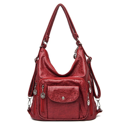 Burgundy Vintage Leather Backpack for Women - Classic Leather Bag - skyjackerz
