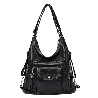 Black Vintage Leather Backpack for Women - Classic Leather Bag - skyjackerz