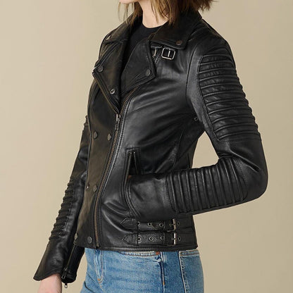X Small Queens Black Biker Jacket For Women - skyjackerz