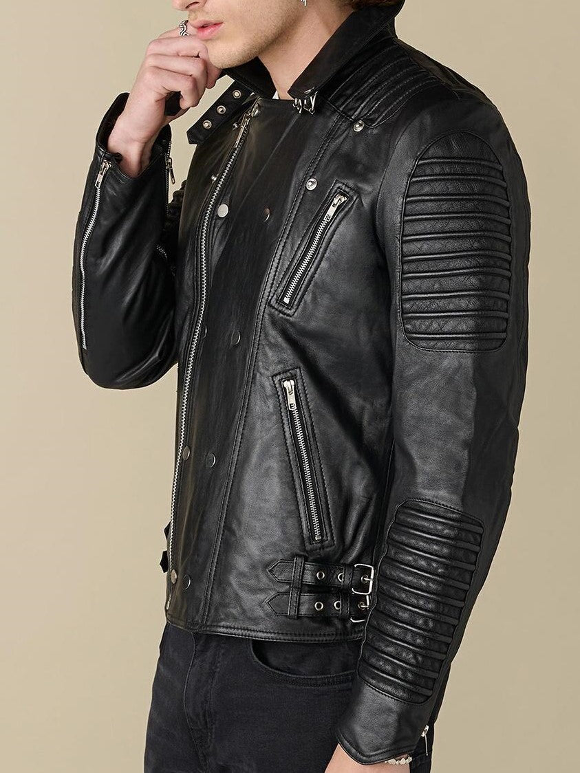 Brooklyn Biker Black Leather Jacket For Men