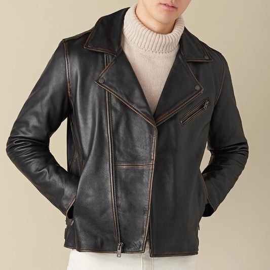 Davis Biker Dark Brown Leather Jacket For Men - skyjackerz