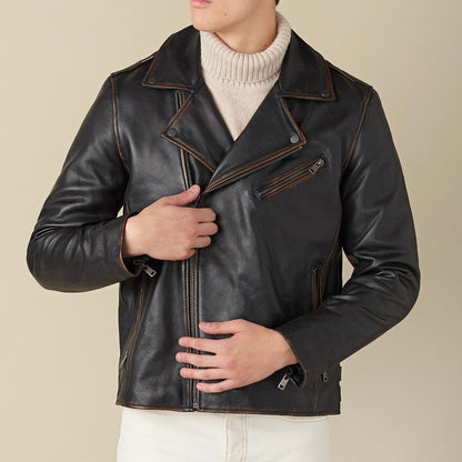 Medium Davis Biker Dark Brown Leather Jacket For Men - skyjackerz