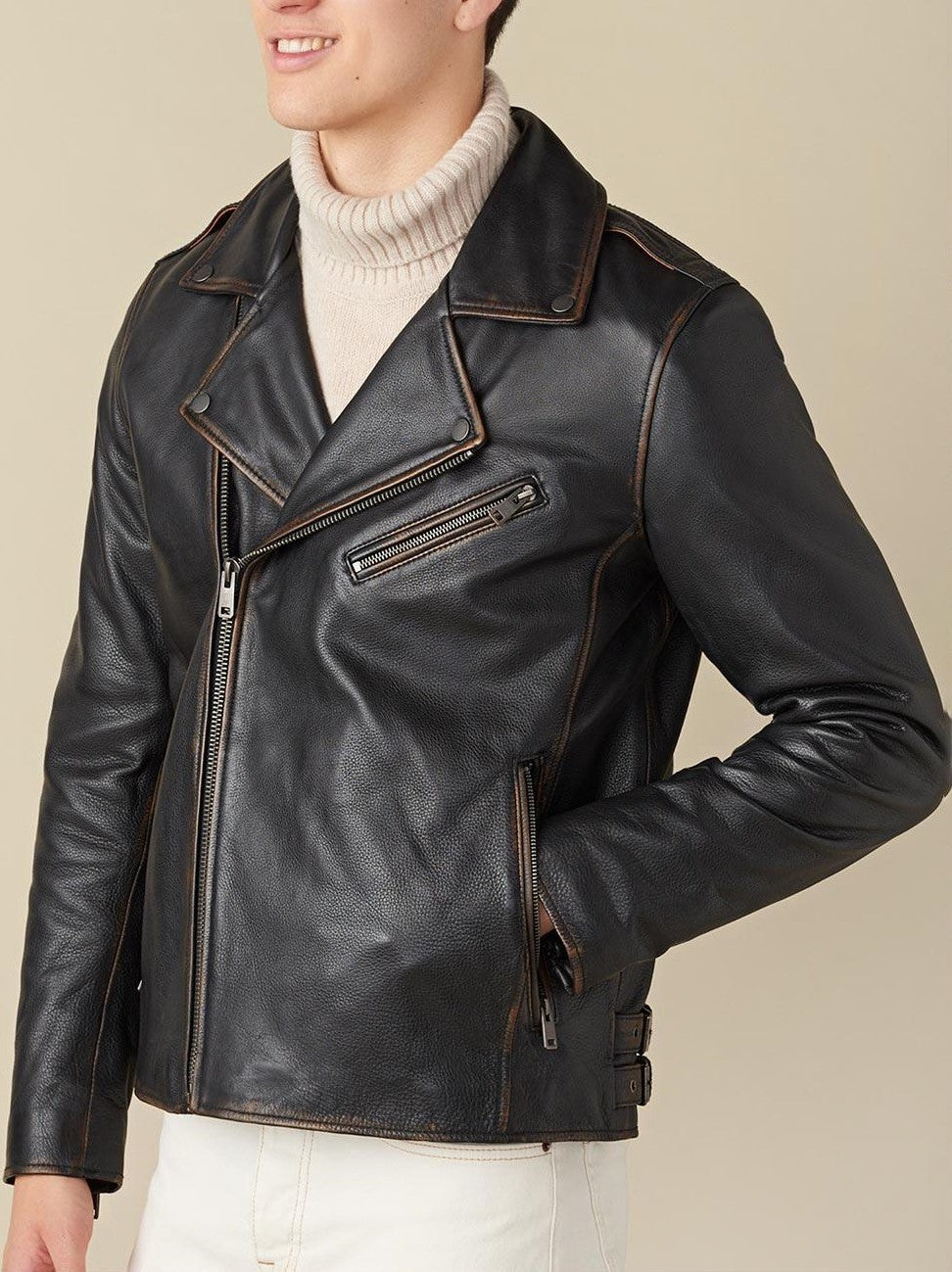 Davis Biker Dark Brown Leather Jacket For Men - skyjackerz