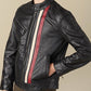 Adam Stripe Biker Black Leather Jacket For Men - skyjackerz