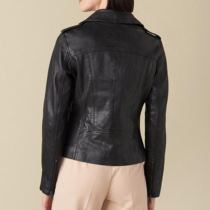 X Small Erika Black Biker Jacket For Women - skyjackerz
