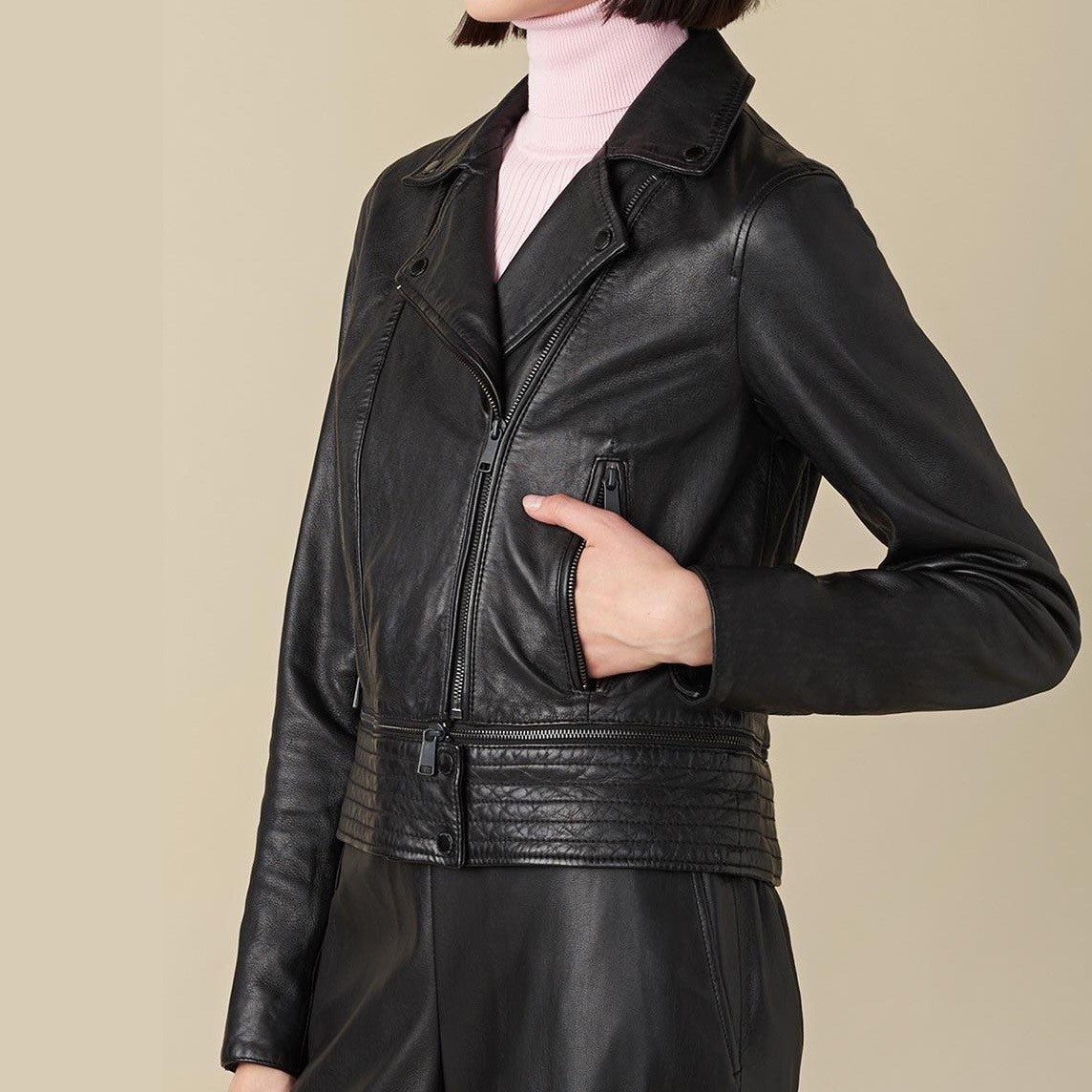 X Small Denise Black Biker Jacket For Women - skyjackerz