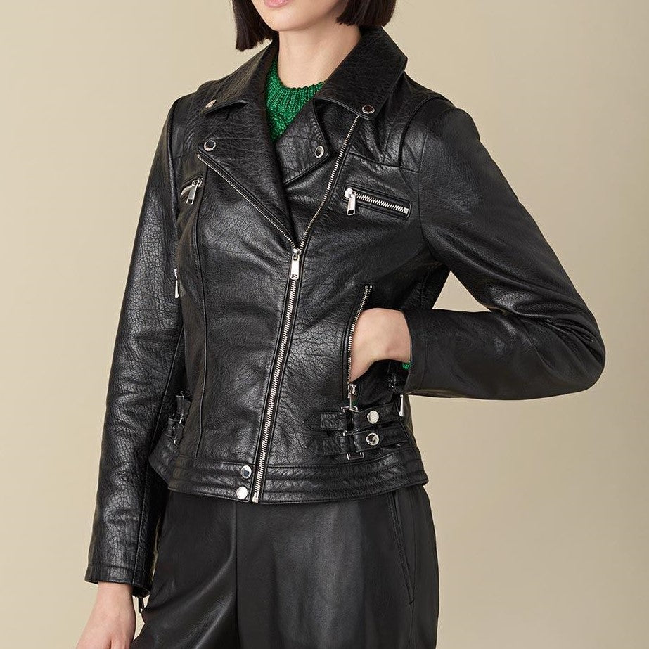 Brandy Black Biker Jacket For Women - skyjackerz