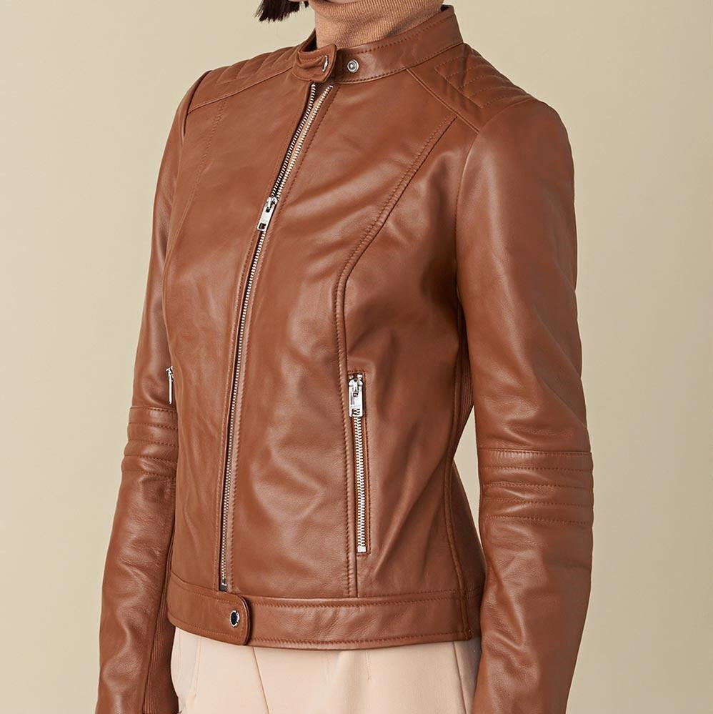 Emma Brown Biker Leather Jacket For Women - skyjackerz