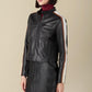 X Small Melissa Stripe Black Leather Jacket For Women - skyjackerz