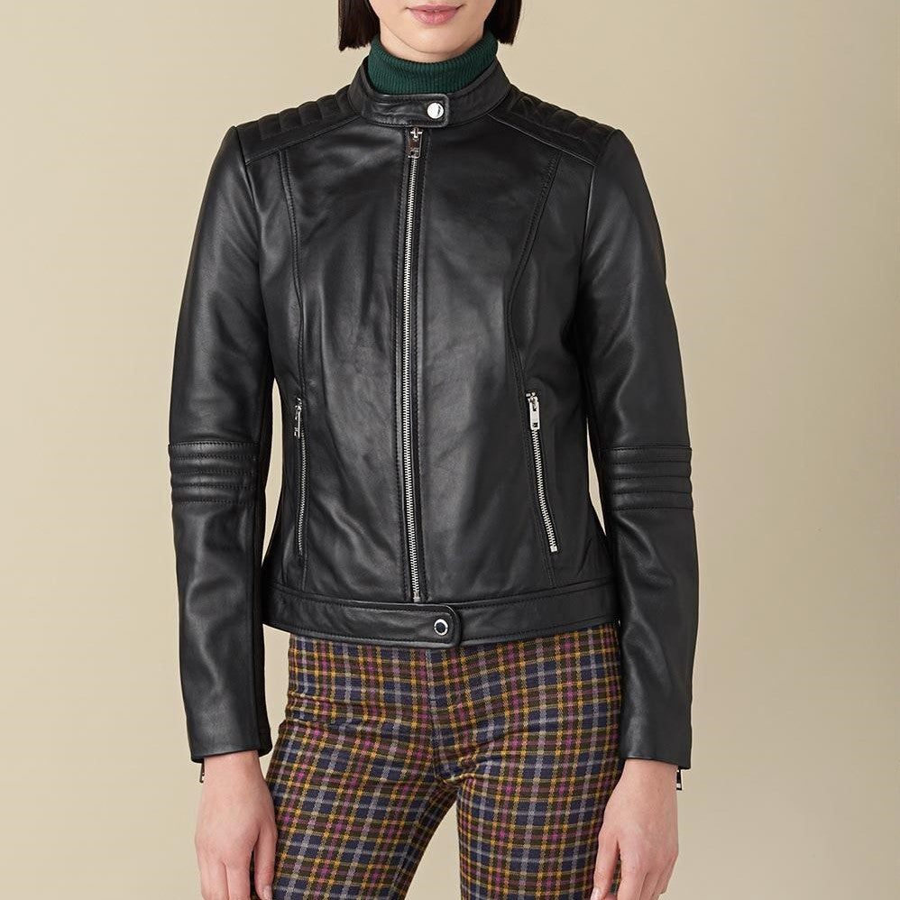 Jules Black Biker Leather Jacket For Women - skyjackerz