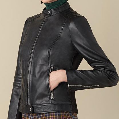 X Small Jules Black Biker Leather Jacket For Women - skyjackerz