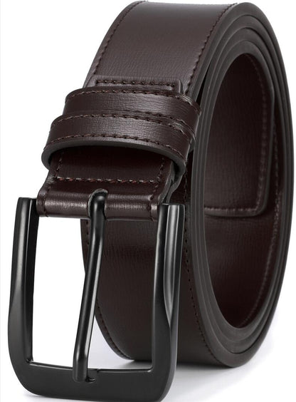 Coffee / 90 Men's Classic Stitched Leather Belt - skyjackerz