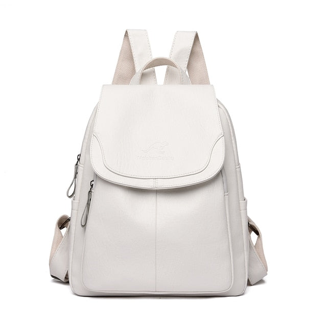 White Grace Leather Bagpack For Women - skyjackerz