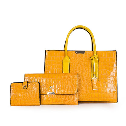 Yellow-3 Women's Crocodile Leather Handbag - Designer Purse - skyjackerz