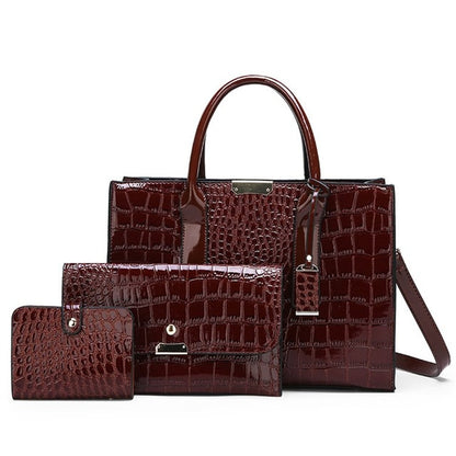 Brown-3 Women's Crocodile Leather Handbag - Designer Purse - skyjackerz