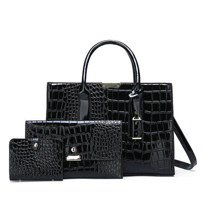 Black-3 Women's Crocodile Leather Handbag - Designer Purse - skyjackerz