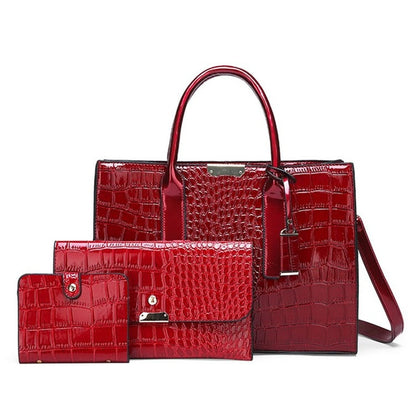 Red-3 Women's Crocodile Leather Handbag - Designer Purse - skyjackerz