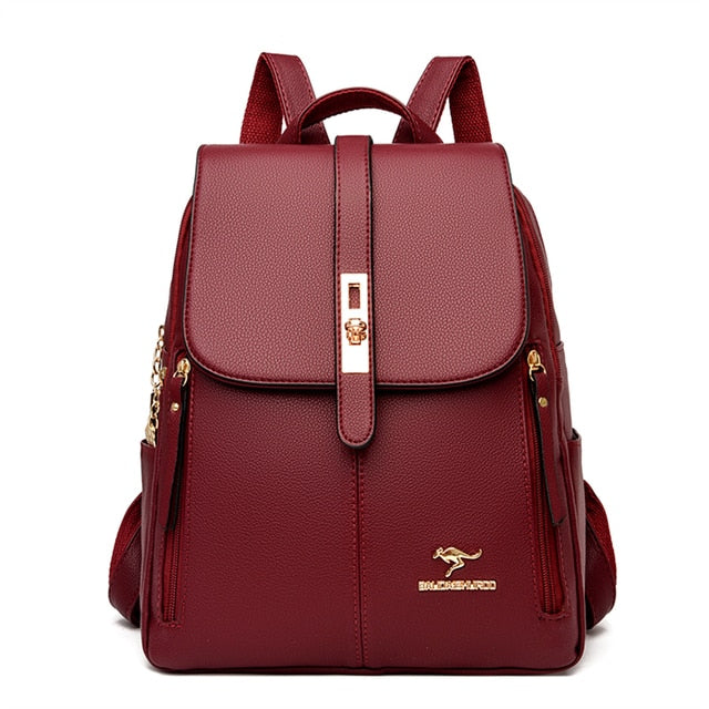 Wine Red Vintage Leather Backpack For Women - skyjackerz