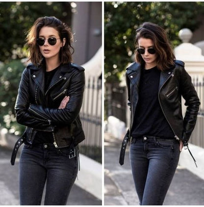 X Small Biker Black Leather Jacket For Women - skyjackerz
