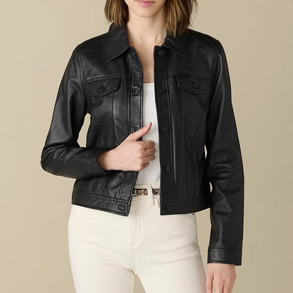 X Small Jean Black Leather Jacket For Women - skyjackerz