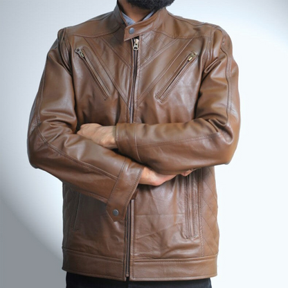 Medium Crossover Light Brown Leather Jacket For Men - skyjackerz
